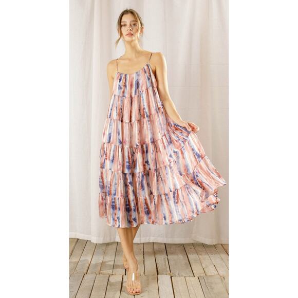 Storia Boutique Tiered Midi Length Whimsy Fairy Dress Tie shoulder size Medium - Picture 4 of 9